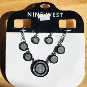 Nine West Silver Tone Circle Design Necklace with Earrings